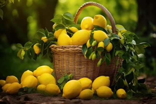 Fragrant Lemon basket garden. Natural diet nutrition. Generate Ai