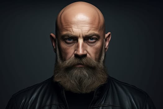 Man beard bald head. Adult portrait. Generate Ai