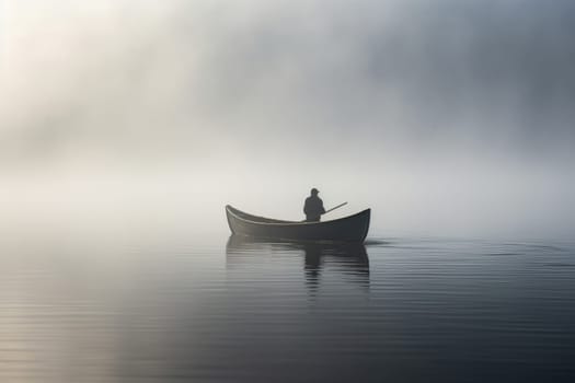 Damp Man boat foggy. Fog vacation. Generate Ai