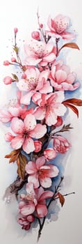 watercolor sakura flowers on a white, aesthetic background. Ai generative art