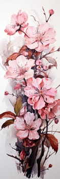 watercolor sakura flowers on a white, aesthetic background. Ai generative art