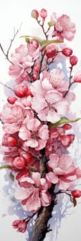 watercolor sakura flowers on a white, aesthetic background. Ai generative art