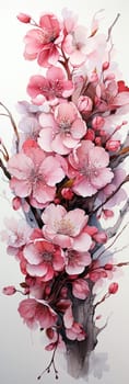 watercolor sakura flowers on a white, aesthetic background. Ai generative art