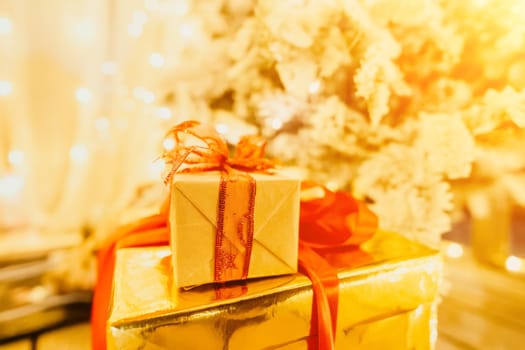 presents under Christmas tree, evoking festive, celebratory atmosphere.
