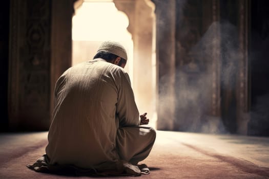 Devout Man muslim praying. Peace person. Generate Ai