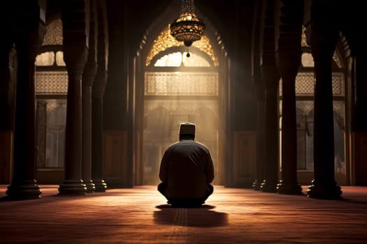 Introspective Man muslim praying. Peace person. Generate Ai
