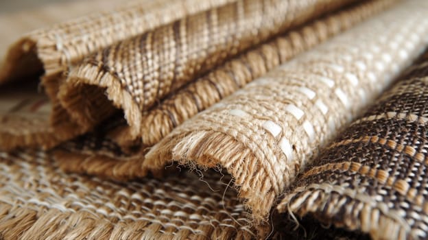 A close up of a pile of woven fabrics on top of each other