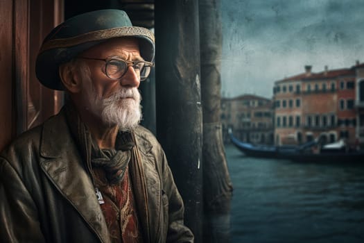 Man old venice. Water canal travel. Generate Ai