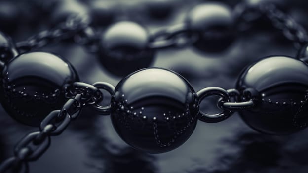 A close up of a chain with shiny balls on it