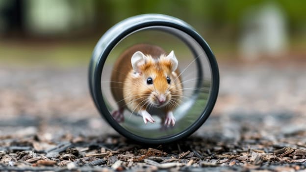 A hamster is seen through a small hole in the ground