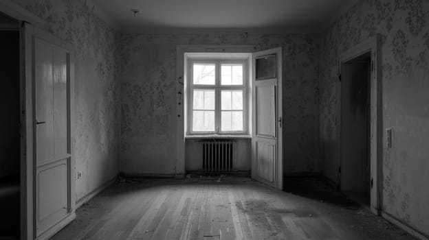 A room with a window and wooden floors in an empty house