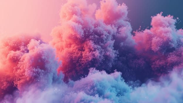 A cloud of pink and blue colored smoke is shown