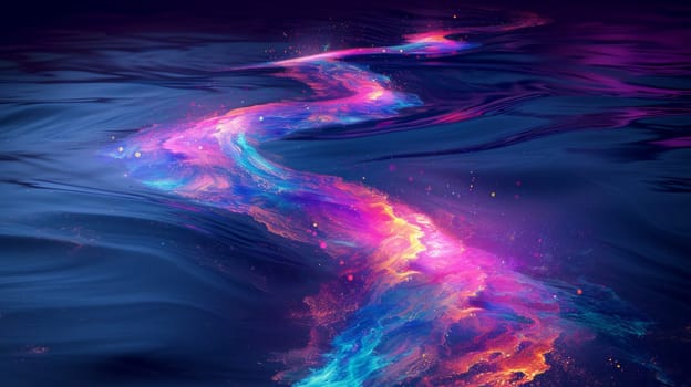 A colorful stream of water flowing over a dark background