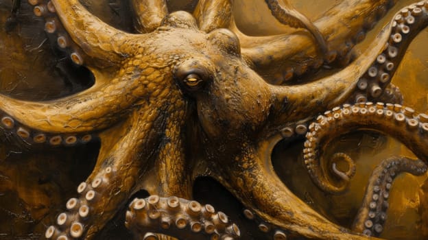 A close up of a large octopus with tentacles and eyes