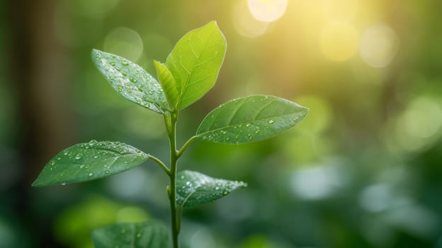 A close up of a green plant with water droplets on it