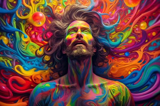 Creative Man colorful psychedelic colorful. Artwork poster. Generate Ai