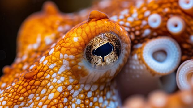 An orange and white octopus with a large eye