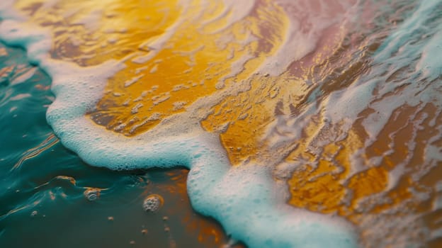 A close up of a wave crashing into the ocean with foam