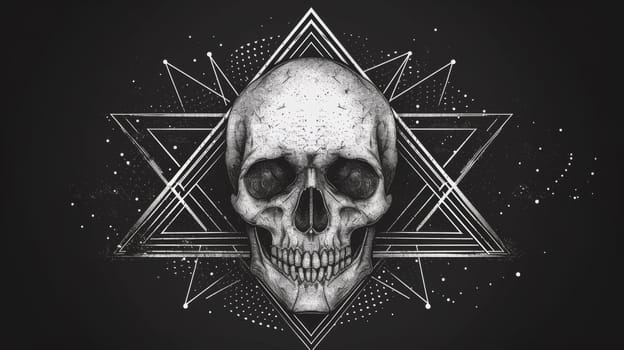 A skull with a star and geometric shapes on it