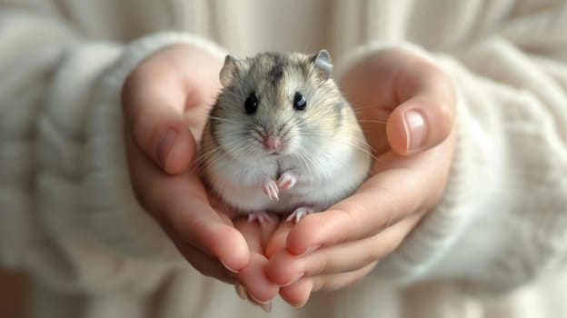 A person holding a small hamster in their hands