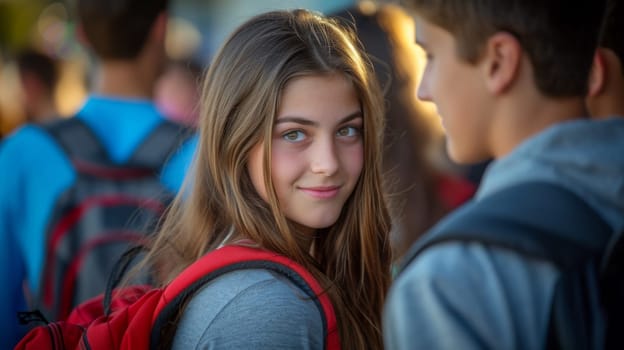 A girl with a backpack and smiling at the camera