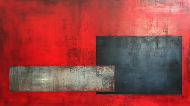 A painting of red and black squares on a wall