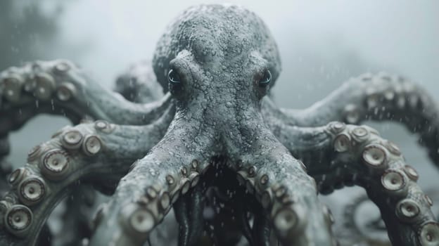 An octopus with large eyes and tentacles is shown in the water
