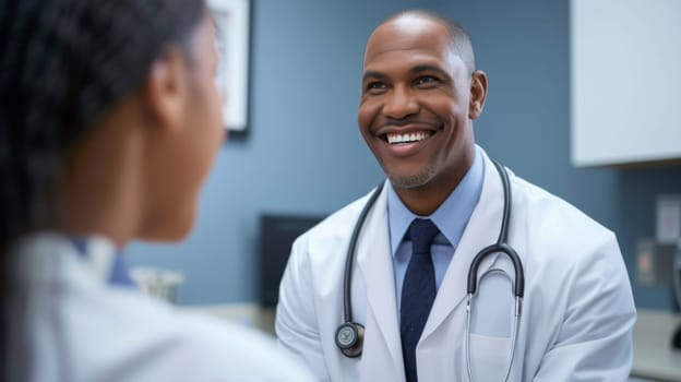 A doctor is smiling at a woman in the hospital