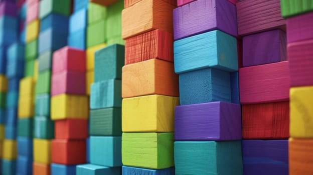 A close up of a large pile of colorful blocks