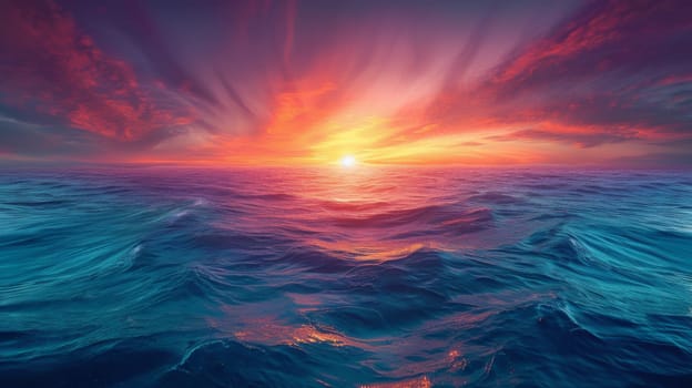 A sunset over the ocean with waves and clouds