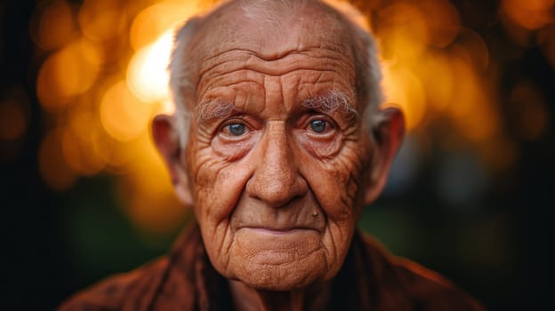 An old man with a wrinkled face and brown hair