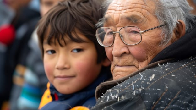 A close up of a man and boy with glasses looking at the camera