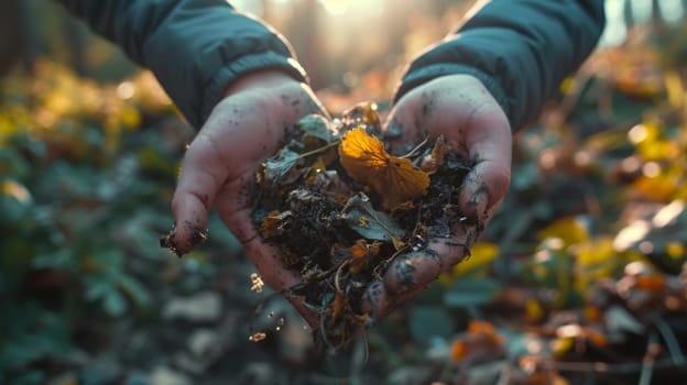 A person holding a pile of dirt in their hands