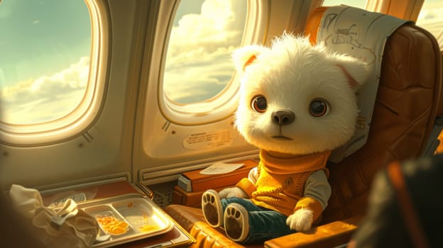 A stuffed animal sitting on a seat in an airplane