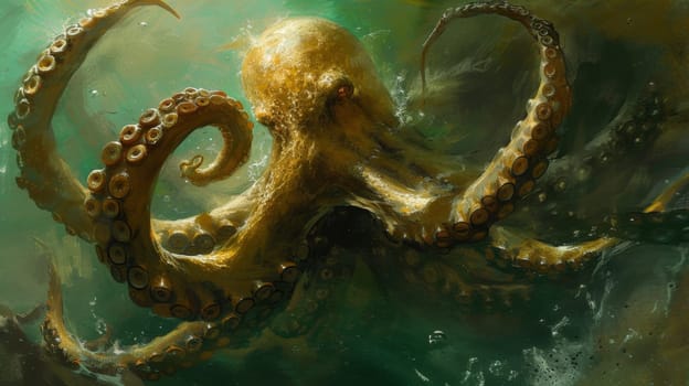 A large octopus swimming in the ocean with its tentacles out