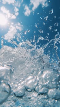 A close up of bubbles in the water with a bright sun