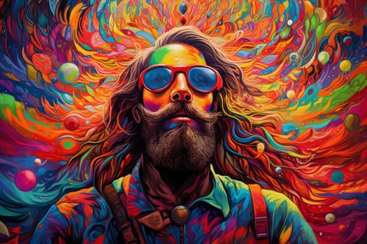 Man colorful psychedelic colorful. Artwork poster. Generate Ai