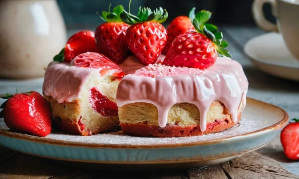 homemade strawberry cake on a plate. Selective focus. food.