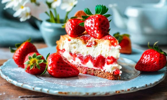 homemade strawberry cake on a plate. Selective focus. food.