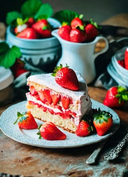 homemade strawberry cake on a plate. Selective focus. food.