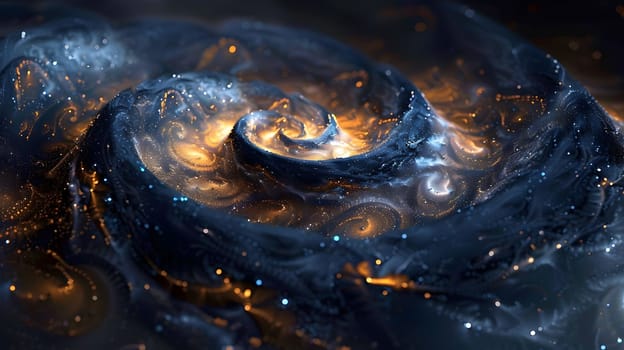 An electric blue spiral dances in the darkness of space, resembling liquid in motion. This fluid and artistic representation blends science and art seamlessly