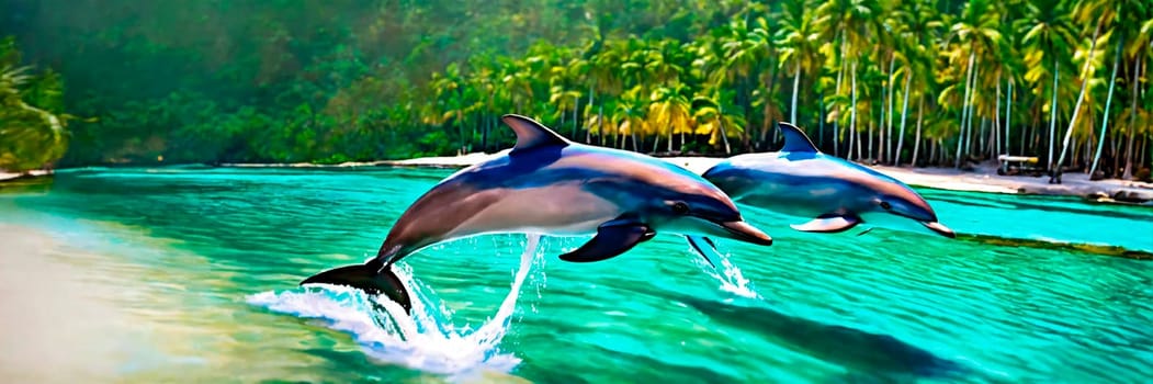 dolphins jump out of the sea. Selective focus. animal.