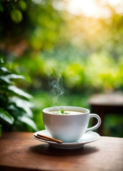 cup of tea on a tea plantation. Selective focus. drink.