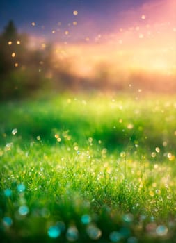 dew on the grass rays of the sun. Selective focus. nature.