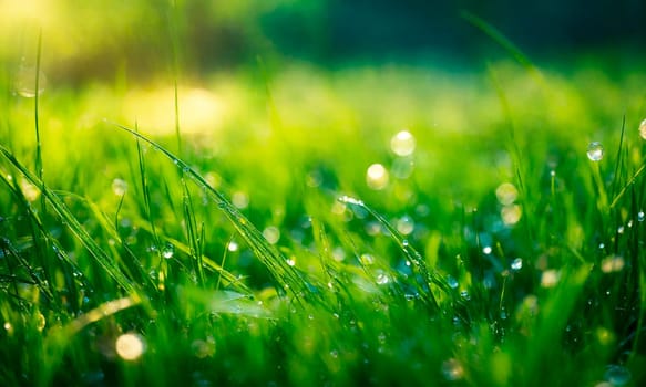 dew on the grass rays of the sun. Selective focus. nature.