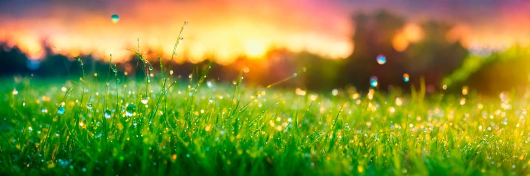 dew on the grass rays of the sun. Selective focus. nature.