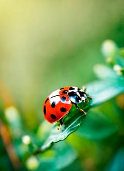 ladybug on the grass close-up. Selective focus. nature.