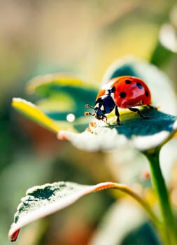 ladybug on the grass close-up. Selective focus. nature.
