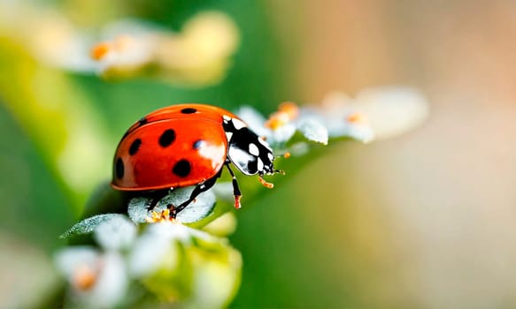 ladybug on the grass close-up. Selective focus. nature.