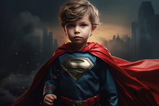 Brave Little boy superhero strong. Medical dream. Generate Ai